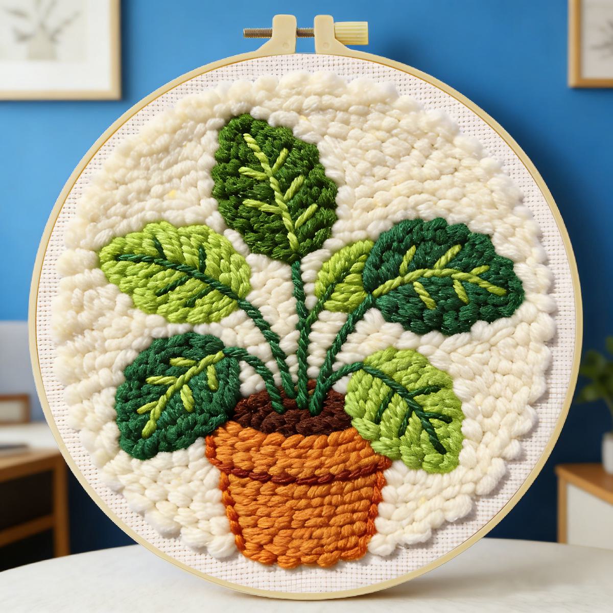 Sewing Textile Art - 20X20CM/7.87인치 나뭇잎 펀치 니들 자수 세트