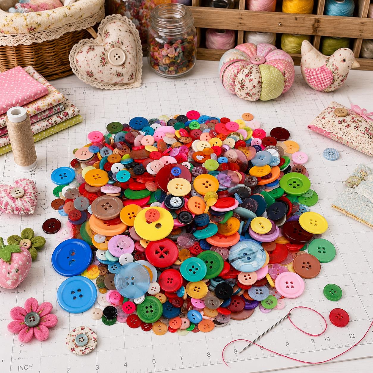 Textile And Sewing Supply - 대량 100~500개입 무지개색 원형 단추 –