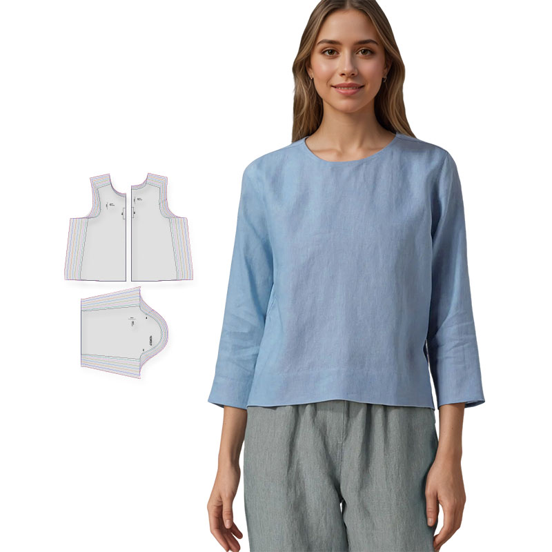 Textile Sewing Patterns - 여성용 린넨 블라우스 재봉 패턴(8가지 사이즈,