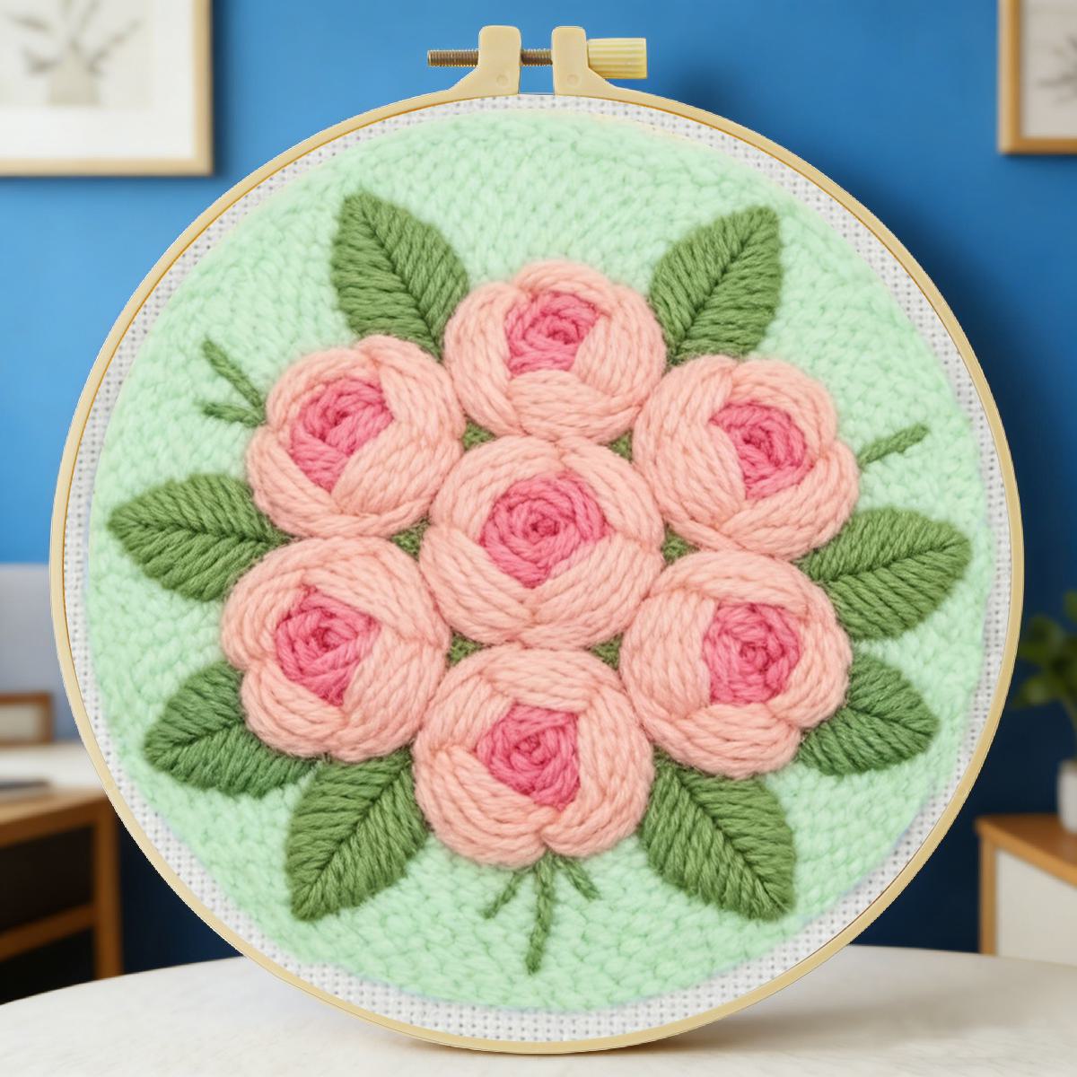 Sewing Textile Art - 20X20CM/7.87인치 꽃 펀치 니들 자수 세트