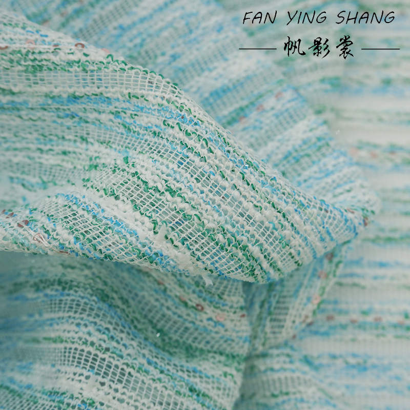 신선한 스타일의 블루 그린 스트라이프 스팽글 부클 트위 - Sewing Tweed 리뷰 및 가격