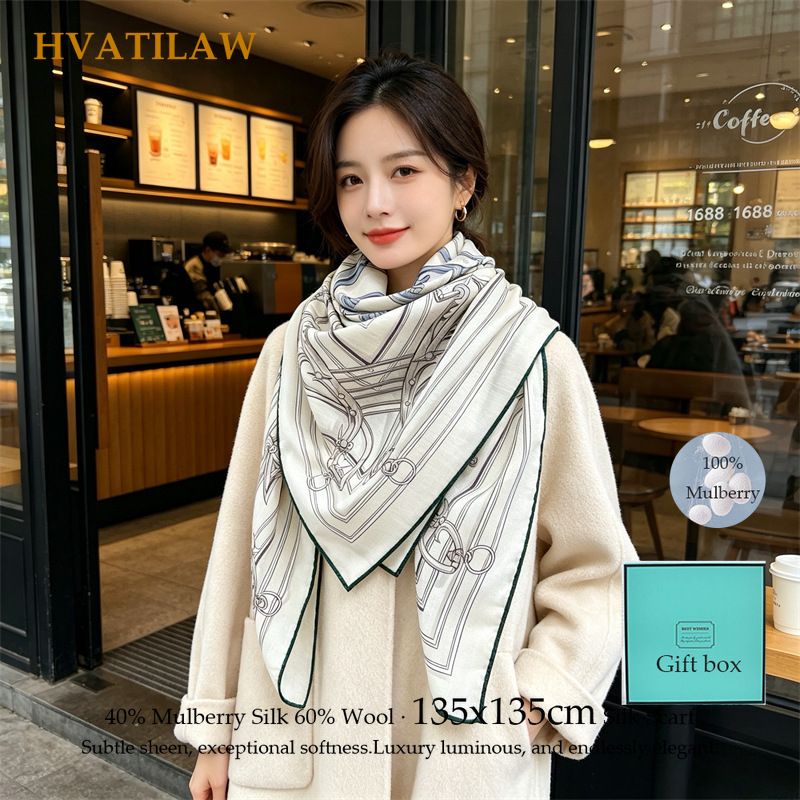 40% 실크 60% 울 스카프 135x135cm 여성용 - Sewing Hemming 리뷰 및 가격