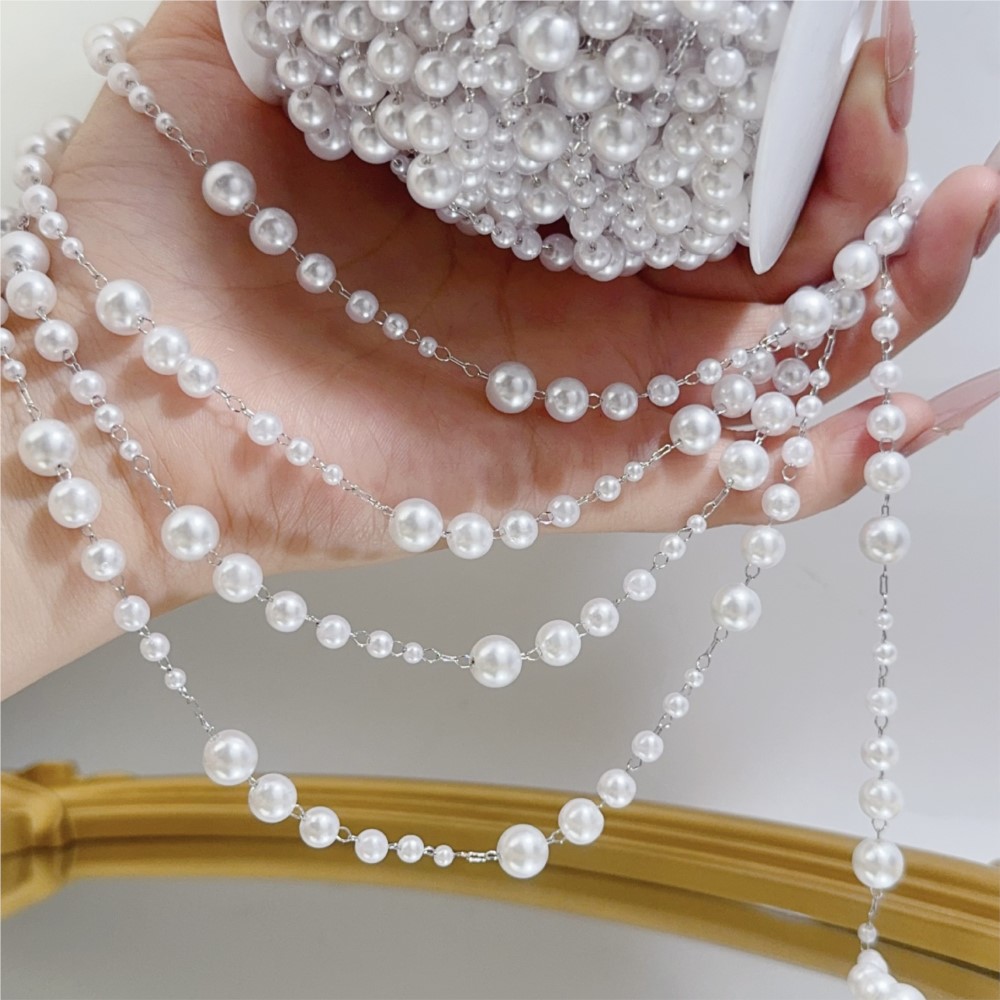 1미터 3-8mm 인조 진주 비즈와 황동 링크 체인,  - Sewing Production 리뷰 및 가격