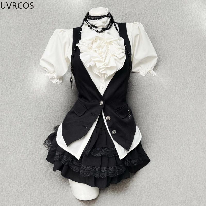 Y2k 미적 로리타 스타일 스위트 3 피스 세트 여성  - Sewing Vest 리뷰 및 가격