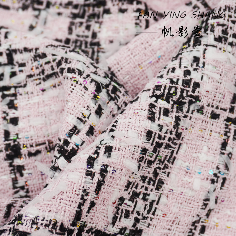 핑크 클래식 빅 플래드 컬러 스팽글 트위드 원단 (코트 - Sewing Tweed 리뷰 및 가격