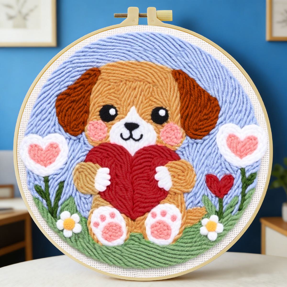 20X20CM/7.87인치 강아지 펀치 니들 자수 세트 - Sewing Textile Art 리뷰 및 가격