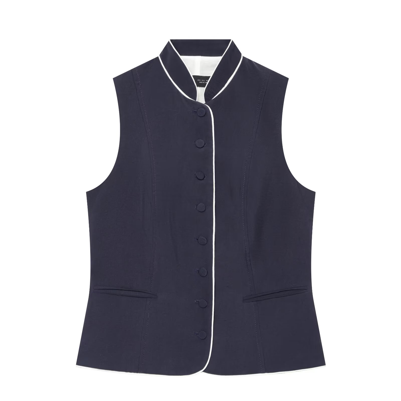 BSAY 여성용 대비색 스탠드 칼라 민소매 싱글 브레스 - Sewing Vest 리뷰 및 가격