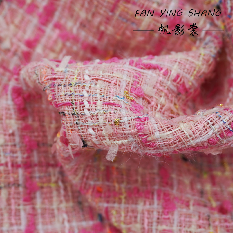 핑크 체크 무늬 태슬 코튼 트위드 원단 코트용 텔라 브 - Sewing Tweed 리뷰 및 가격