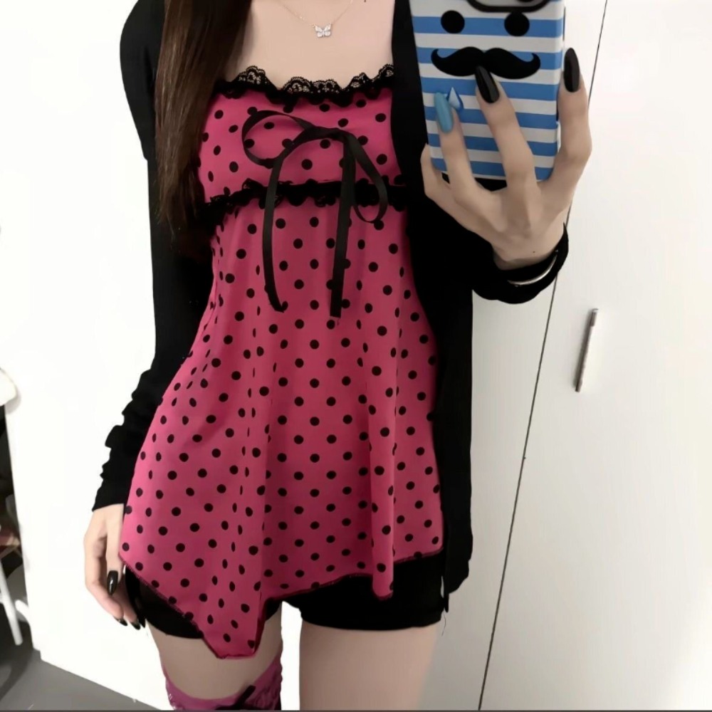 일본식 스위트 2피스 세트 여성 폴카 도트 홀터넥 베스 - Sewing Vest 리뷰 및 가격