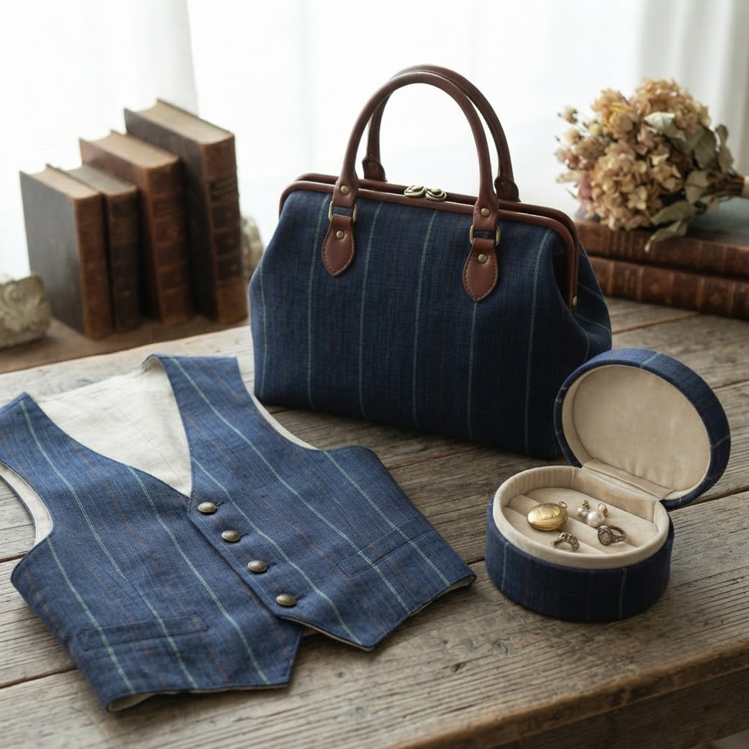 빈티지 네이비 컬러 세로 줄무늬 워싱 린넨 코튼 원단  - Vintage Sewing Textile 리뷰 및 가격