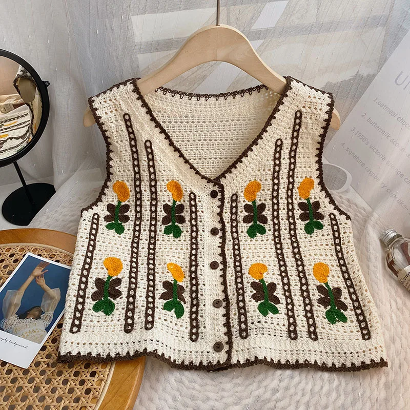 여성용 꽃무늬 자수 크로셰 스웨터 베스트 오픈 니트 민 - Sewing Vest 리뷰 및 가격